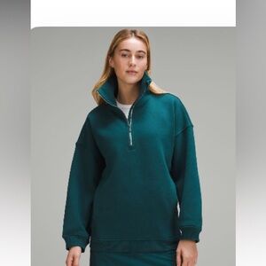 Deep Teal Quarter-Zip Stand-Up Collar Cuffed Sleeve Sweatshirt